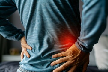 A person holding their lower back in pain, highlighting the discomfort caused by scoliosis