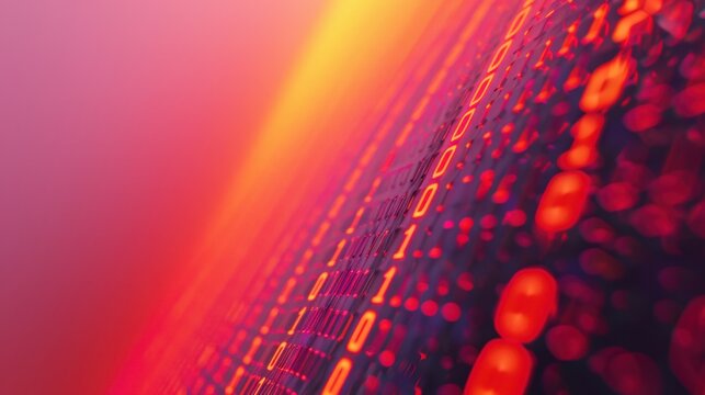 Abstract digital code background featuring bright lights and binary data patterns, ideal for technology and cybersecurity concepts.