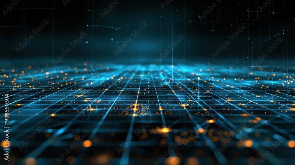 Wall mural futuristic digital grid with glowing network connections, representing advanced technology and data 