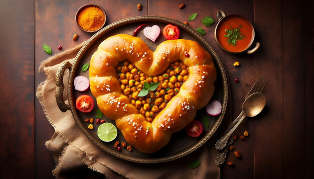traditional Indian Chana bhature shaped like heart shape
By Neha