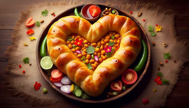 traditional Indian Chana bhature shaped like heart shape
By Neha