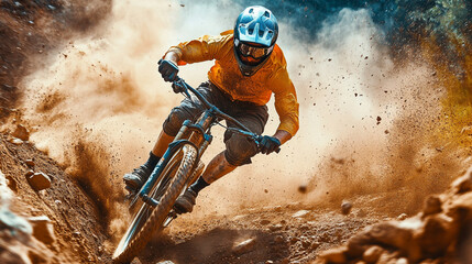 Fototapeta premium Sport man riding a bike on a mountain