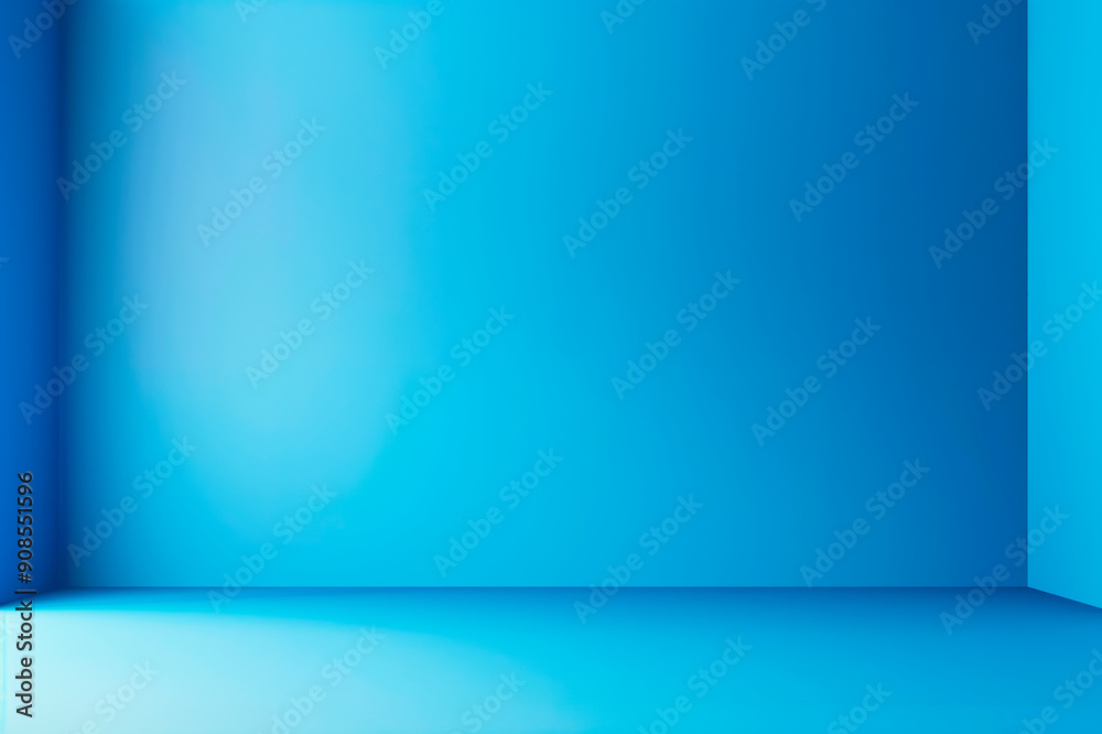 Poster empty blue studio room background, modern minimalistic design, ideal for presentations and mockups. 