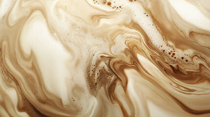 Marbled patterns creating of swirling milk and coffee fusion. abstract background
