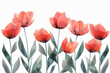 Obraz premium Collection of 2D and 3D Vector Flat Abstract Minimalistic Art of Flowers and Meadow Isolated on a White Background