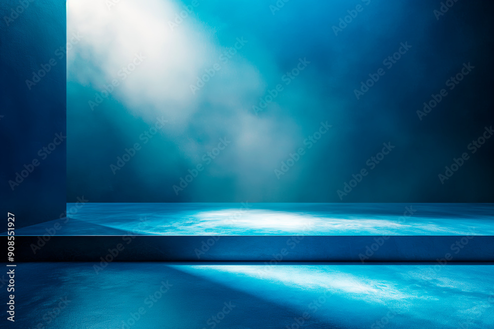 Poster Blue abstract studio background with spotlight, modern design concept, copyspace for presentation, Generative AI. Generative AI