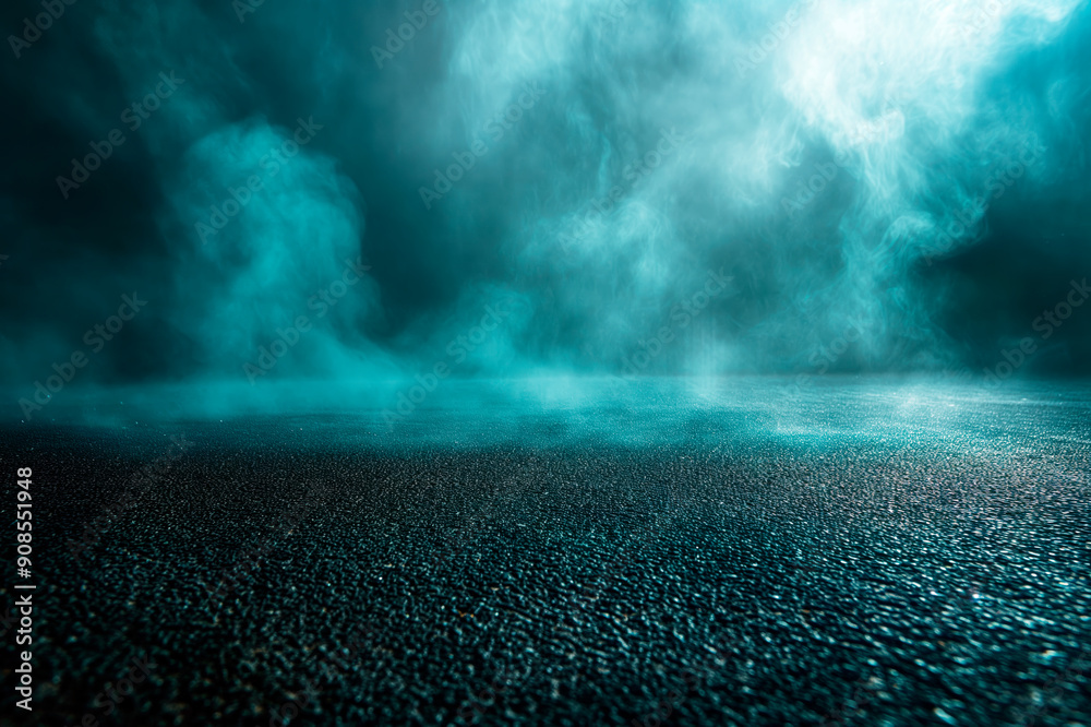 Poster mysterious mist over a textured ground, with a dark, moody background, creating an atmospheric conce