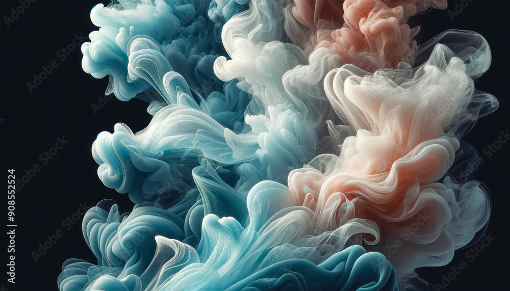 Aufkleber abstract swirls of blue and peach on a dark background, embodying fluidity and artistic expression. 