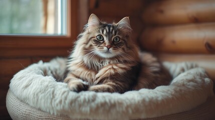 Obraz premium Fluffy Cat in Cozy Bed