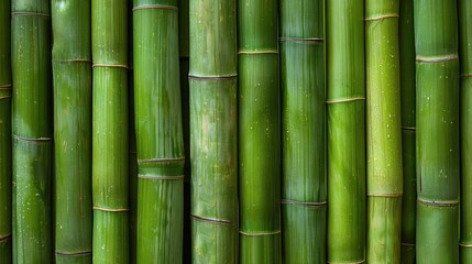 Obraz premium The image presents a detailed texture of bamboo stalks, emphasizing the smooth green surfaces and natural patterns. 