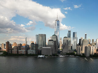 Obraz premium NYC, Drone view of the skyline of New York City. Manhattan.