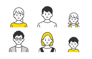 子育て世帯･家族の上半身セット【人物ベクターイラスト素材】