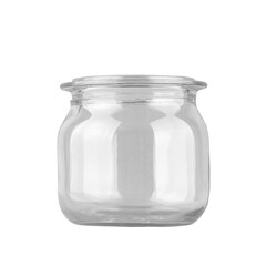 Empty glass jar isolated on a white background. Containers for kitchen