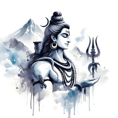 Lord Shiva Creative Watercolor Effect Painting