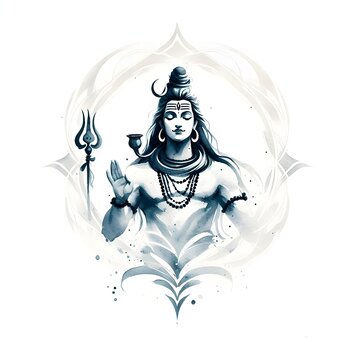 Lord Shiva Minimal Watercolor Effect Painting with Calm Gesture