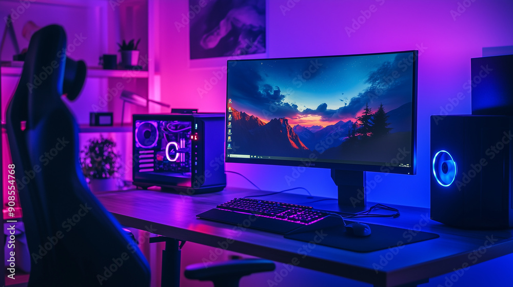 Poster modern desktop computer setup for professional work