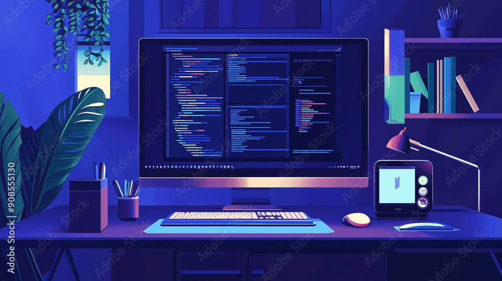 Wall mural modern desktop computer setup for professional work
