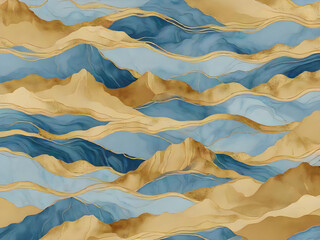 Obraz premium Geometric mountain peaks abstract art gold line background The marble background