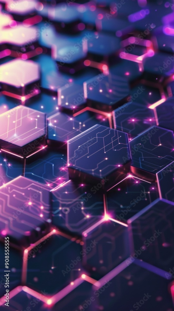 Poster a close up of a purple and blue image of a computer chip