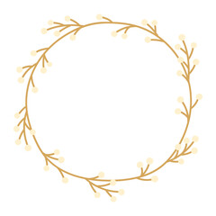 Obraz premium Hand-drawn Circular Frame with Berry Branches. Simple illustration of wreath with branches and white berries.