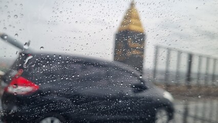 Road traffic driving in bad weather on motorway