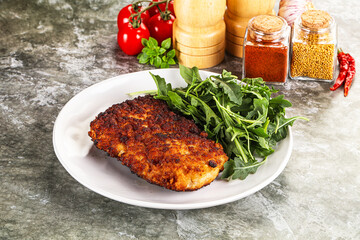 Tasty roasted breaded meat schnitzel