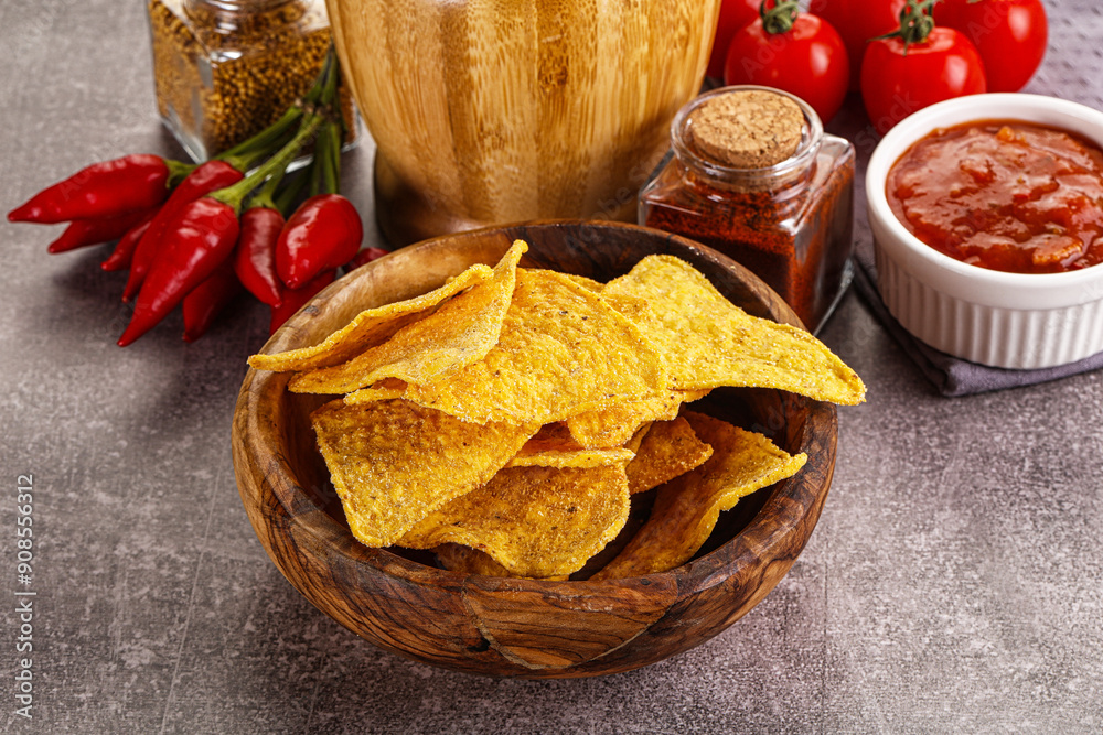 Wall mural Mexican corn nachos chips with salsa