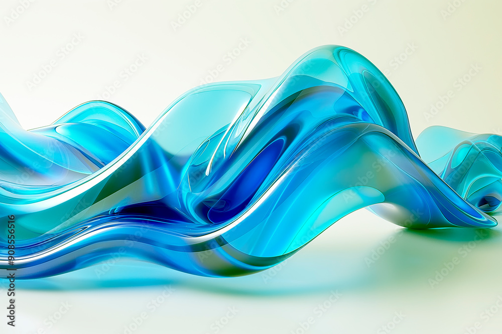 Poster abstract blue waves on a light background, illustrating fluidity and movement. generative ai