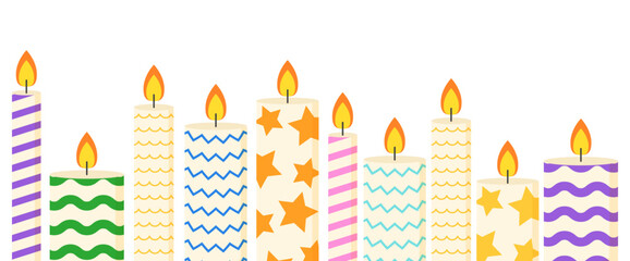 Colorful party candles border banner decoration flat illustration