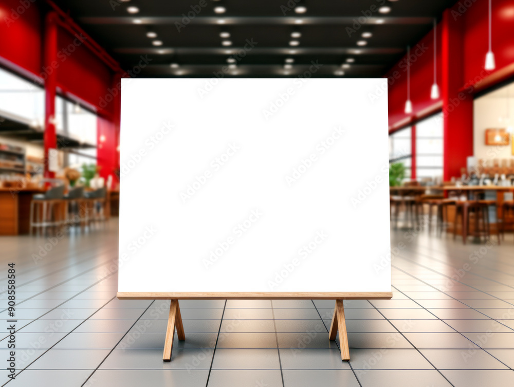 Aufkleber An empty whiteboard in a cafe setting, concept of branding presentation. Generative AI