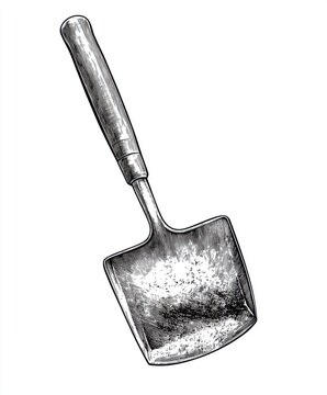 recommend clip art: Black and white Vintage engraved art of a masonry trowel isolated on white background, ink sketch illustration, simple vector art design, highly detailed line art, high contrasty