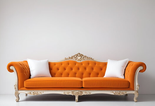 orange sofa, isolated, white background