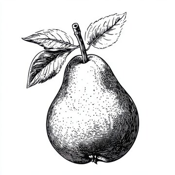 recommend clip art: Black and white Vintage engraved art of a pear isolated on white background, ink sketch illustration, simple vector art design, highly detailed line art, high contrasty