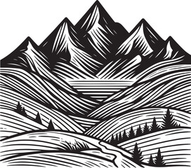 Fototapeta premium Mountain silhouette vector illustration isolated on a white background
