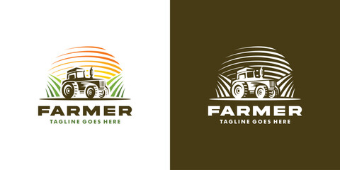Tractor farming logo vehicle heavy equipment, farmland, agriculture logo design © INNE