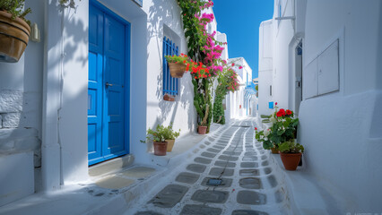 Picturesque Mykonos Pathway with Traditional Greek Architecture