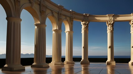 Fototapeta premium Elegant white arches against a serene blue sky, embodying classic architecture