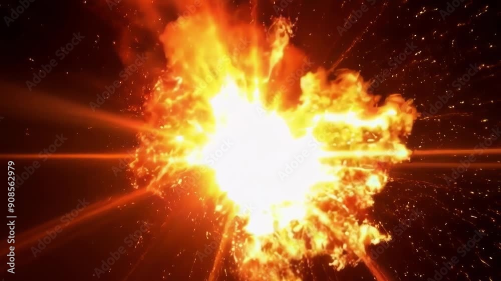 Wall mural an intense explosion radiates bright sparks and flames, creating a dramatic visual spectacle in a da