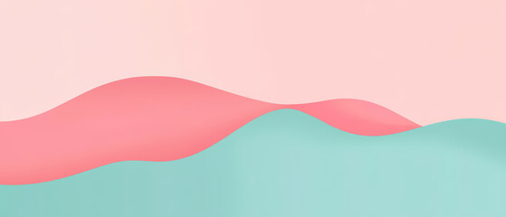 Ultrawide Teal Blue And Pink Abstract Curved Wavy Shapes In Vector Style Background
