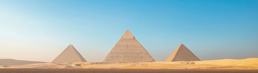 A lone figure stands in front of the Great Pyramids of Giza.