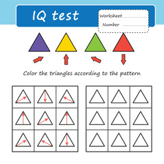 game for children to develop logic. Color the triangles according to the pattern. We study orientation in space up, down, right, left