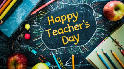 A chalkboard with a happy teacher's day message