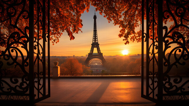 Eiffel Tower Embracing Sunset: An Artistic Capture denoting Parisian Culture