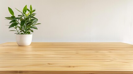 Fototapeta premium Stylish bamboo desk in a home office, eco-friendly furniture, sustainable workspace