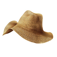 Brown woven straw Beach hat isolated on white background, summer relaxation