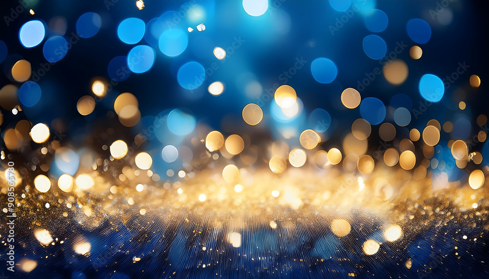 Aufkleber blue and gold abstract background and bokeh on new year's eve- a festive abstract backgroun_1(31)