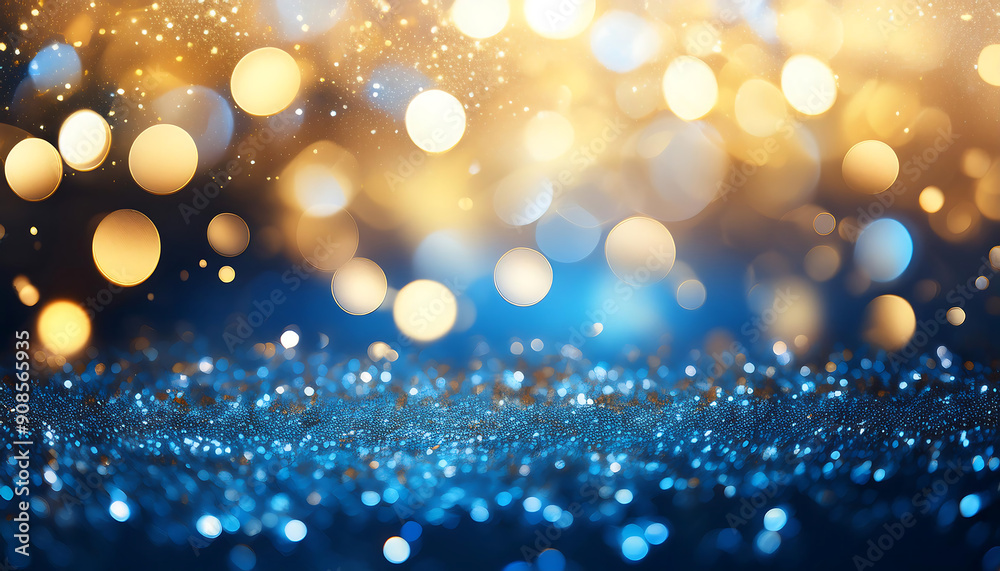 Aufkleber blue and gold abstract background and bokeh on new year's eve- a festive abstract backgroun_1(33)