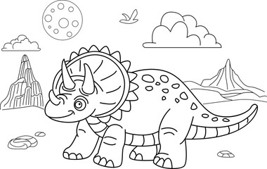 Dinosaurs cartoon, doodle line art