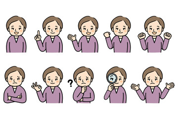 中年女性の上半身ポーズセット
