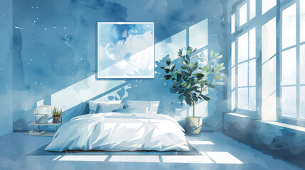 a bedroom, watercolor fill and texture